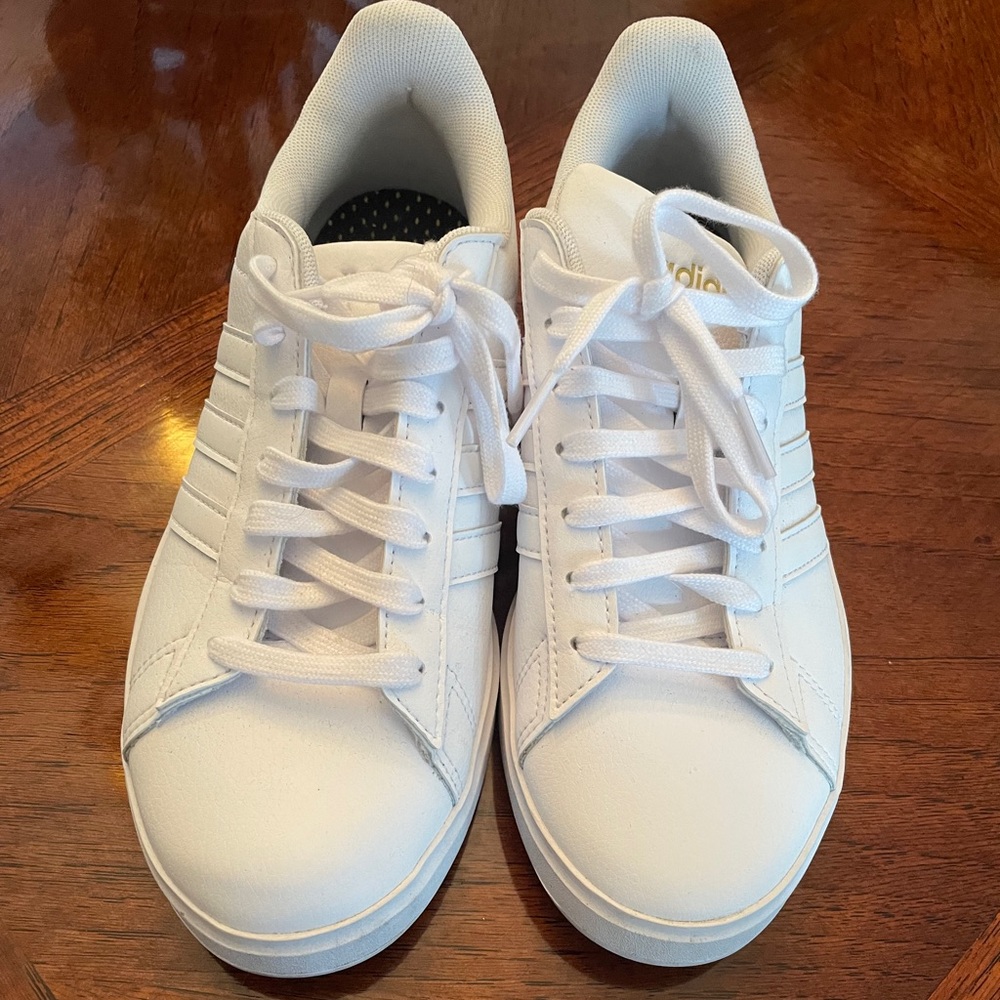 Adidas- classic all white leather worn once